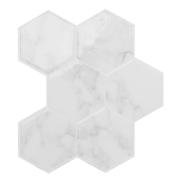 Smart Tiles 9.56 in. W X 10.61 in. L White Glazed Vinyl Adhesive Wall Tile 4 pc SM1190G-04-QG - main